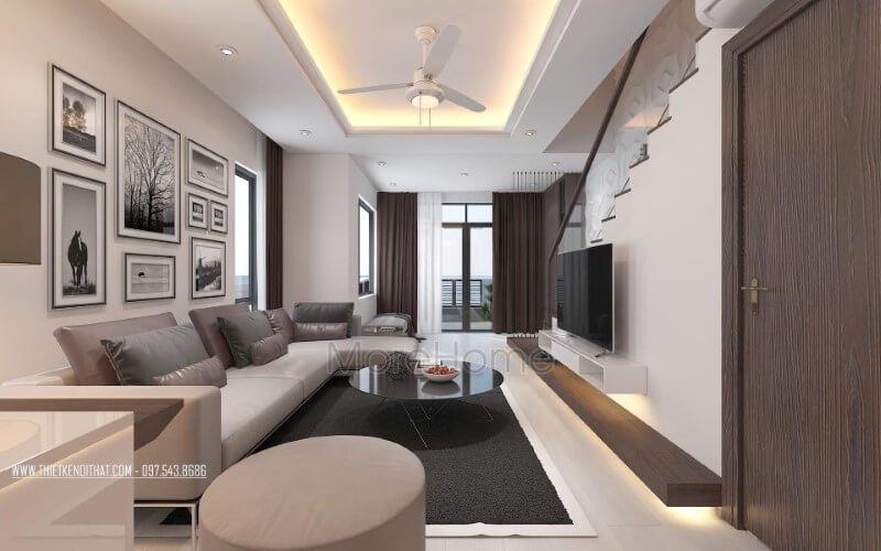 Trang trí nội thất phòng khách hiện đại, thông thoáng, sang trọng.
